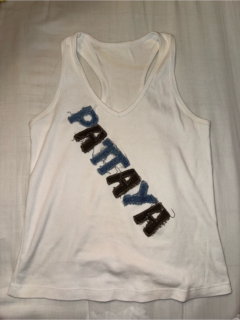 [3 FOR $15] Vintage Y2K tank top from Thailand with patchwork letters